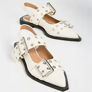 Ganni Wide Welt Buckle Ballerina Flats Naplack 300x300