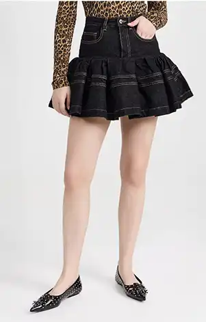Marques Almeida Black Denim Flounce Short Skirt with Contrast Stitching