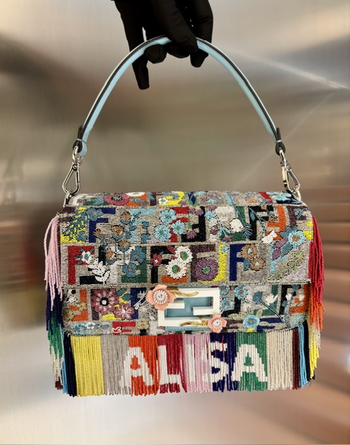 Fendi baquette multicolor beaded fringe bag