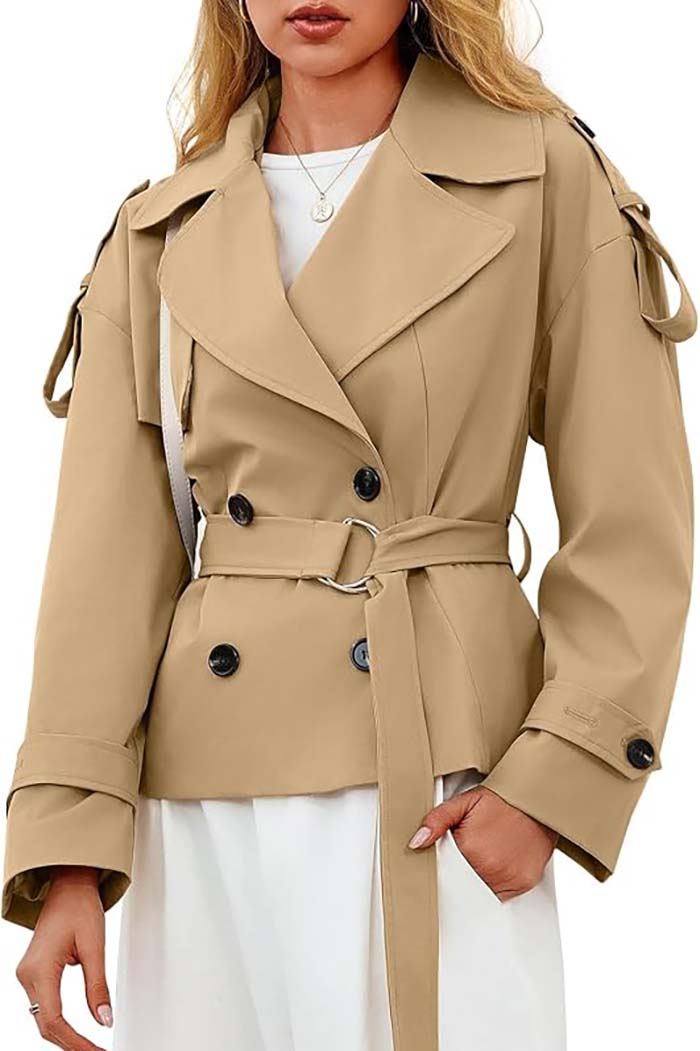 Tankaneo Womens Cropped Trench Coat
