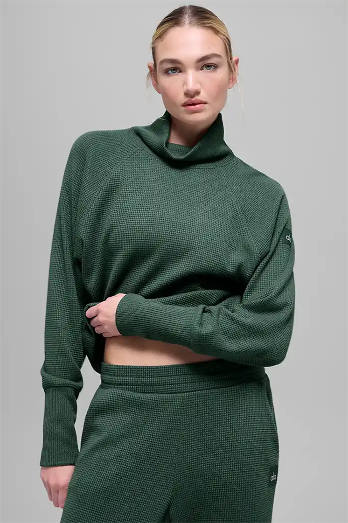 Waffle Weekend Escape Mock Neck Long Sleeve Sweatshirt